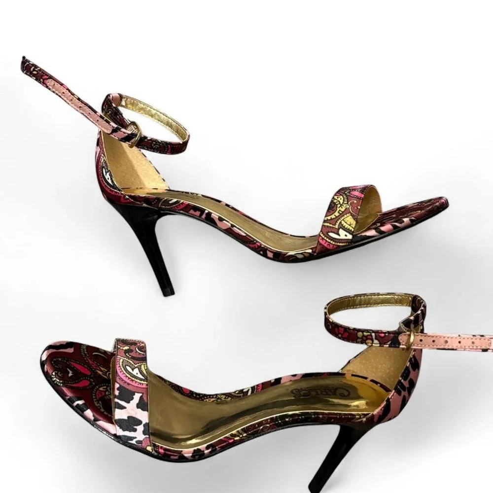 Carlos Santana Sunset Paisley Heels 7M Y2K Pink Gold Stiletto